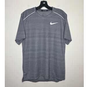 Nike Dri-fit running grey stripe short sleeve shirt - medium